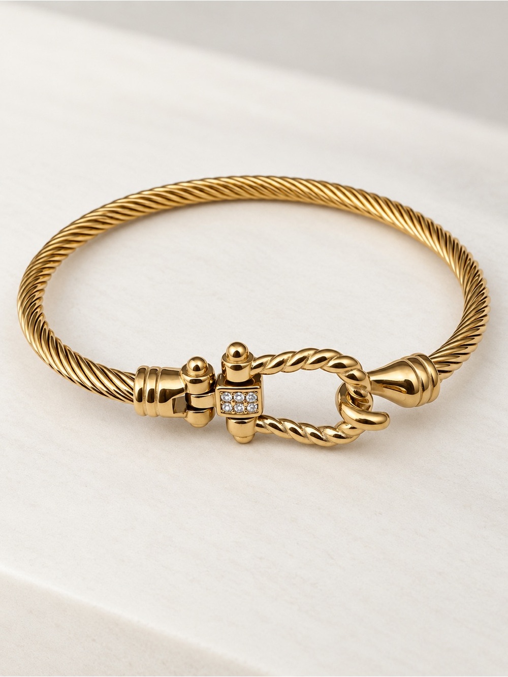 Gold-Plated Twisted Cable Bracelet with Crystal Accent size 7